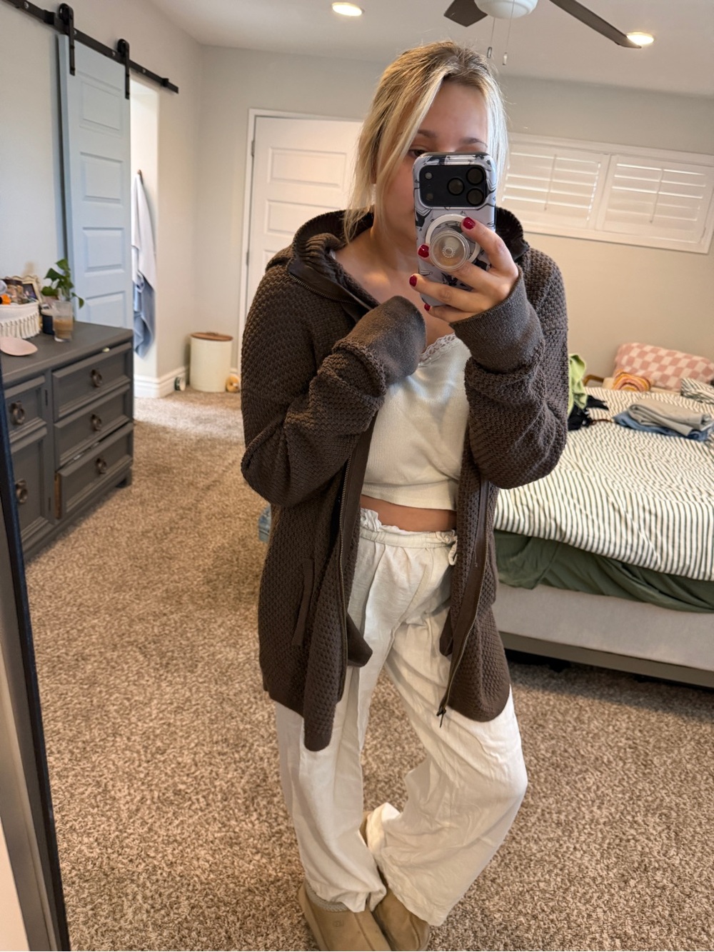 Chocolate Brown Hooded Knit Cardigan